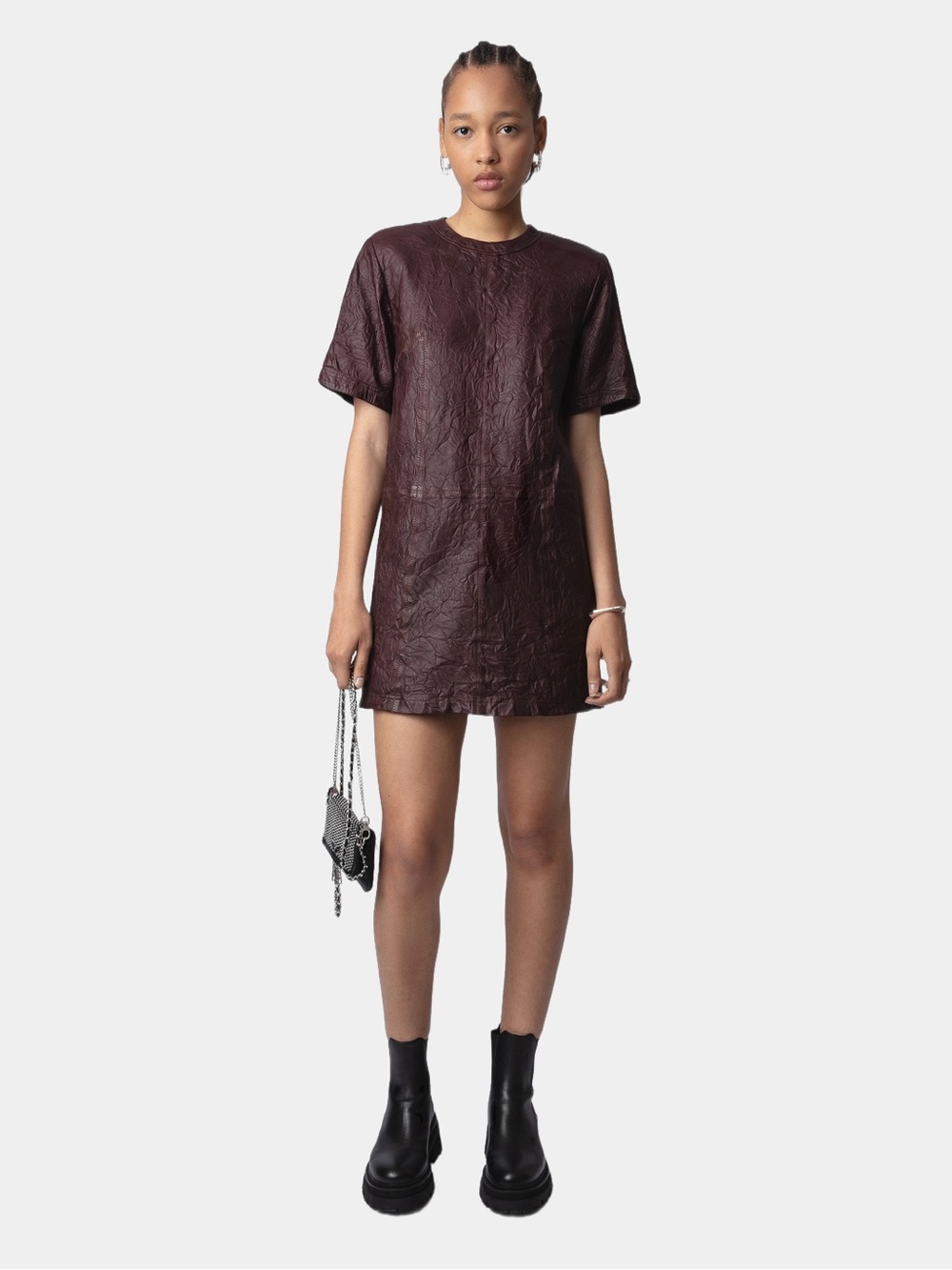 NEW- Zadig & Voltaire - Wrinkled Leather Riddy Dress in Chocolate- 100% lambskin